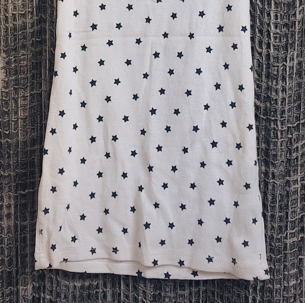 Time and Tru Star Print Ribbed Small Tank Top White & Navy - Picture 5 of 7